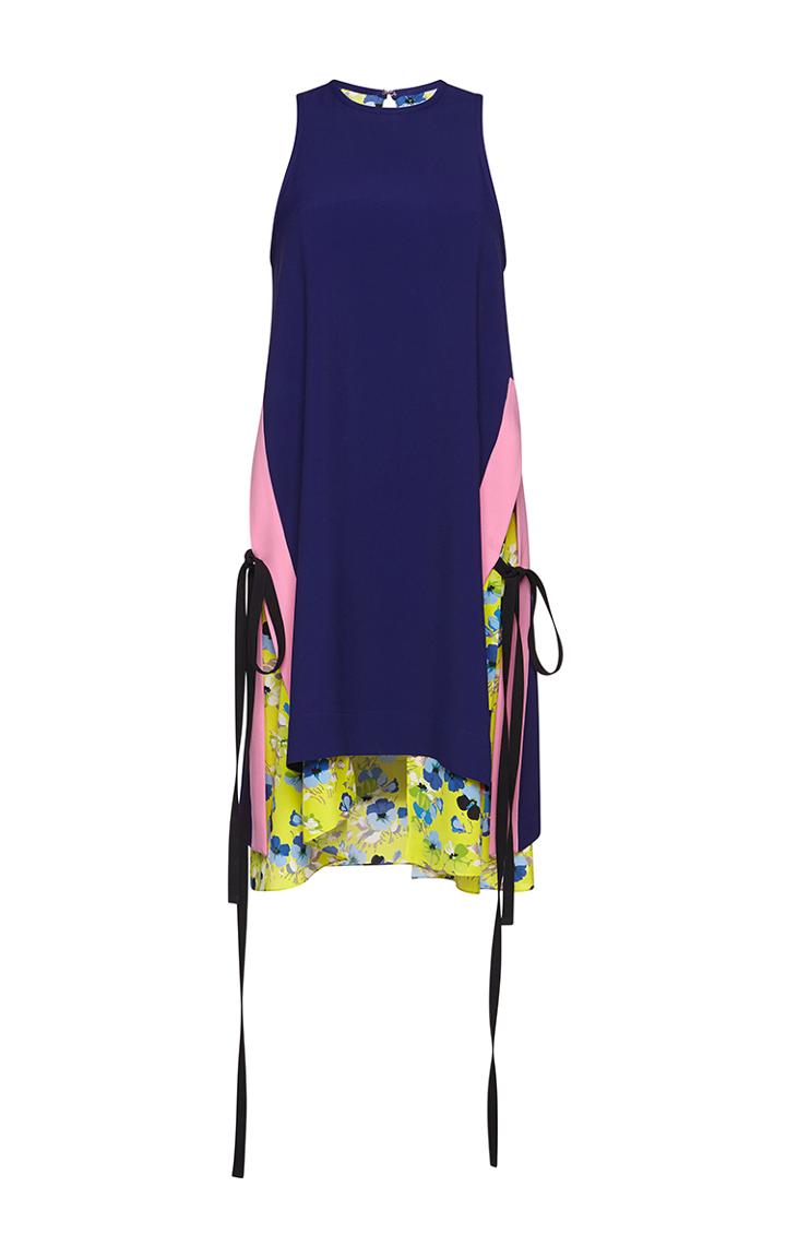 Msgm Color Block Blue Tie Dress