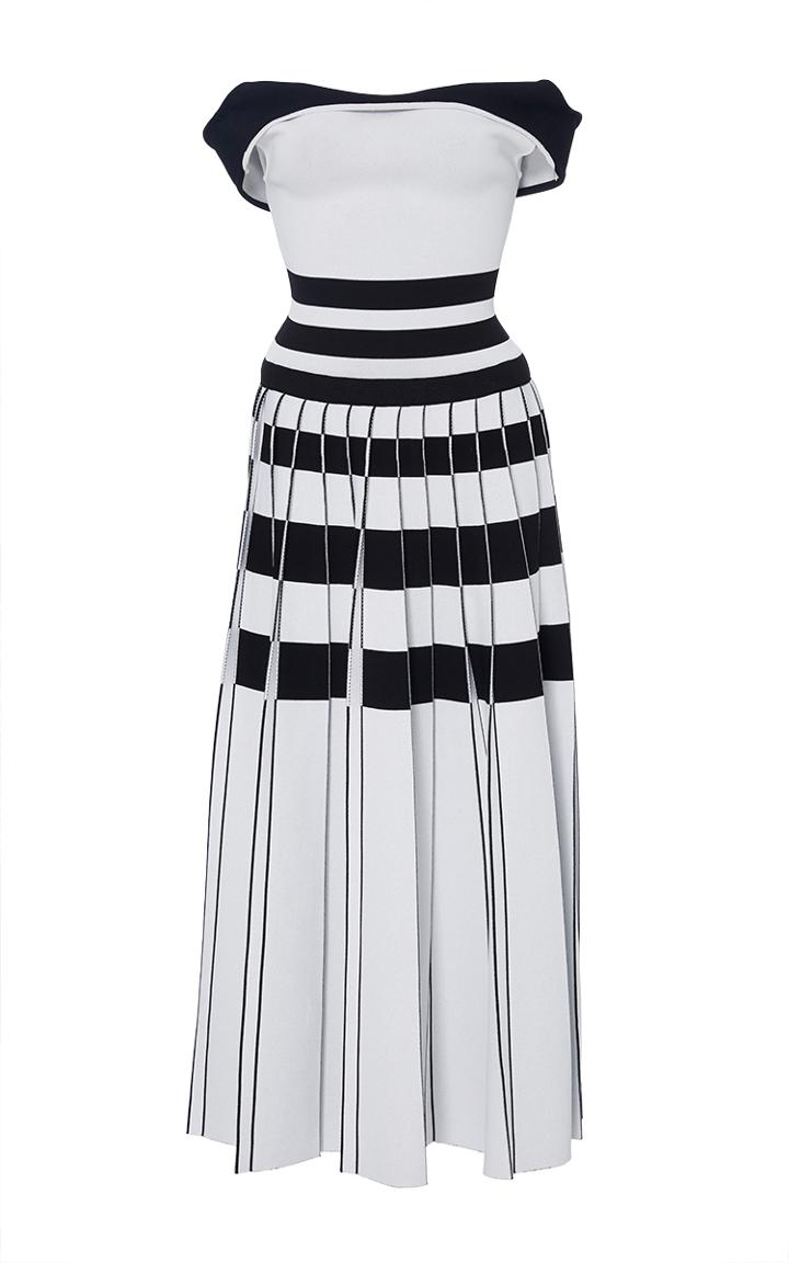 Carolina Herrera Off The Shoulder Striped A Line Dress