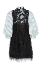 Ganni Layered Feather-embellished Cotton-poplin Mini Dress