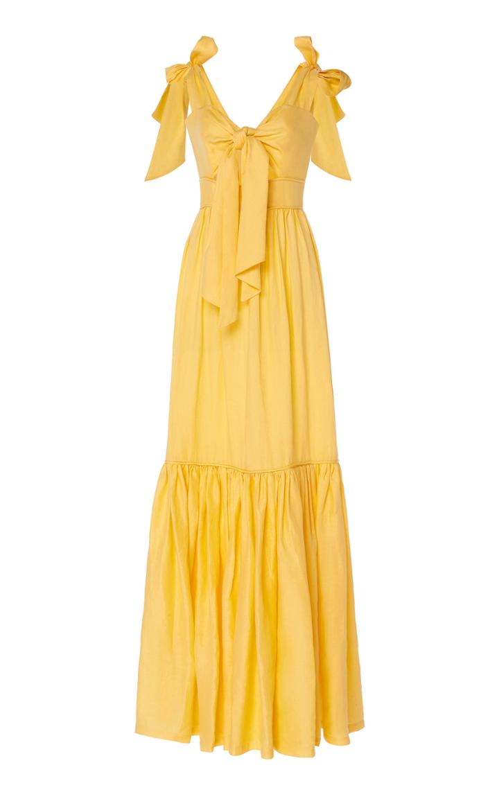 Moda Operandi Costarellos Linen Tie Front Cut-out Dress With Bow-tie Straps Size: 34
