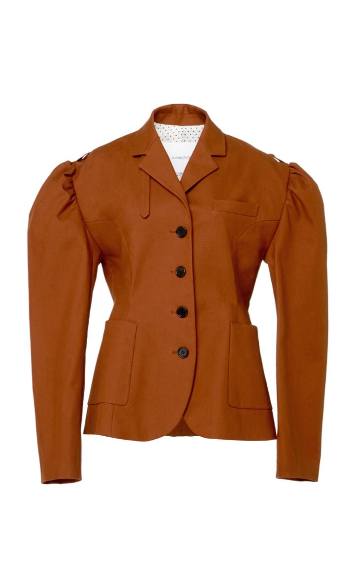 Pushbutton Puff Sleeve Cotton Blazer