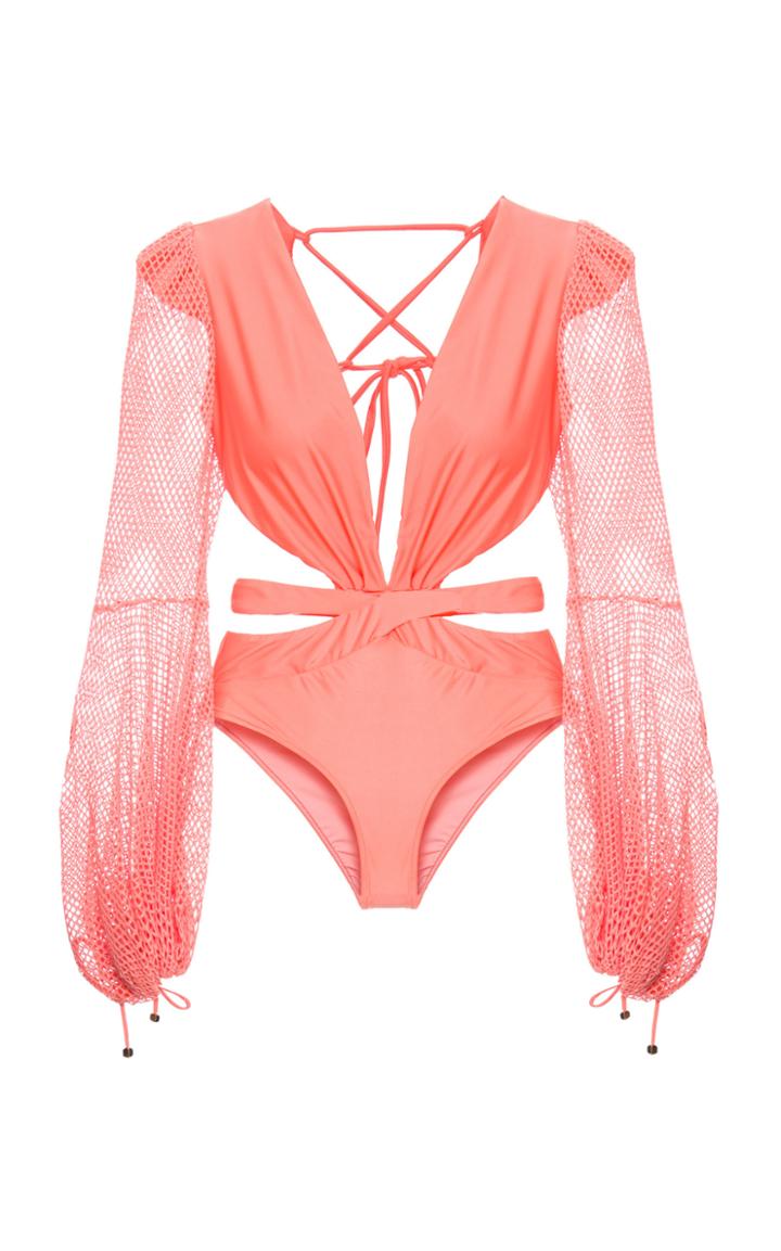 Moda Operandi Patbo Netted Sleeve One Piece Swimsuit Size: S