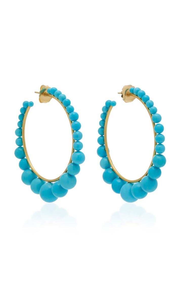 Moda Operandi Irene Neuwirth 18k Gold And Turquoise Hoop Earrings