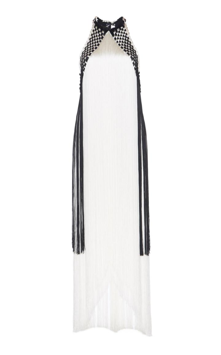 Alberta Ferretti Chiffon Fringe Halter Dress