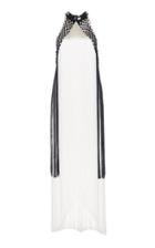 Alberta Ferretti Chiffon Fringe Halter Dress