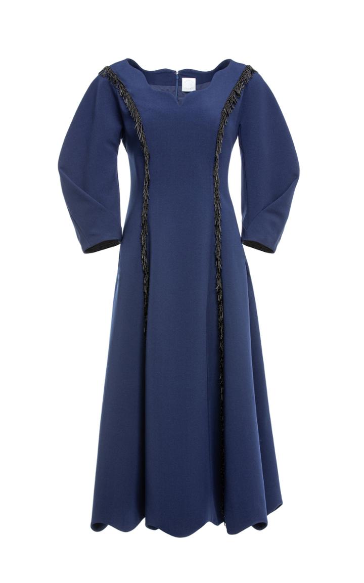 Moda Operandi Huishan Zhang Harper Beaded Scallop-trimmed Crepe Midi Dress