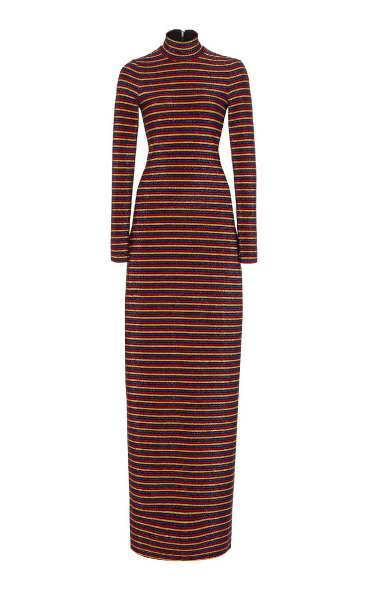 Rosetta Getty Turtleneck Metallic Striped Gown