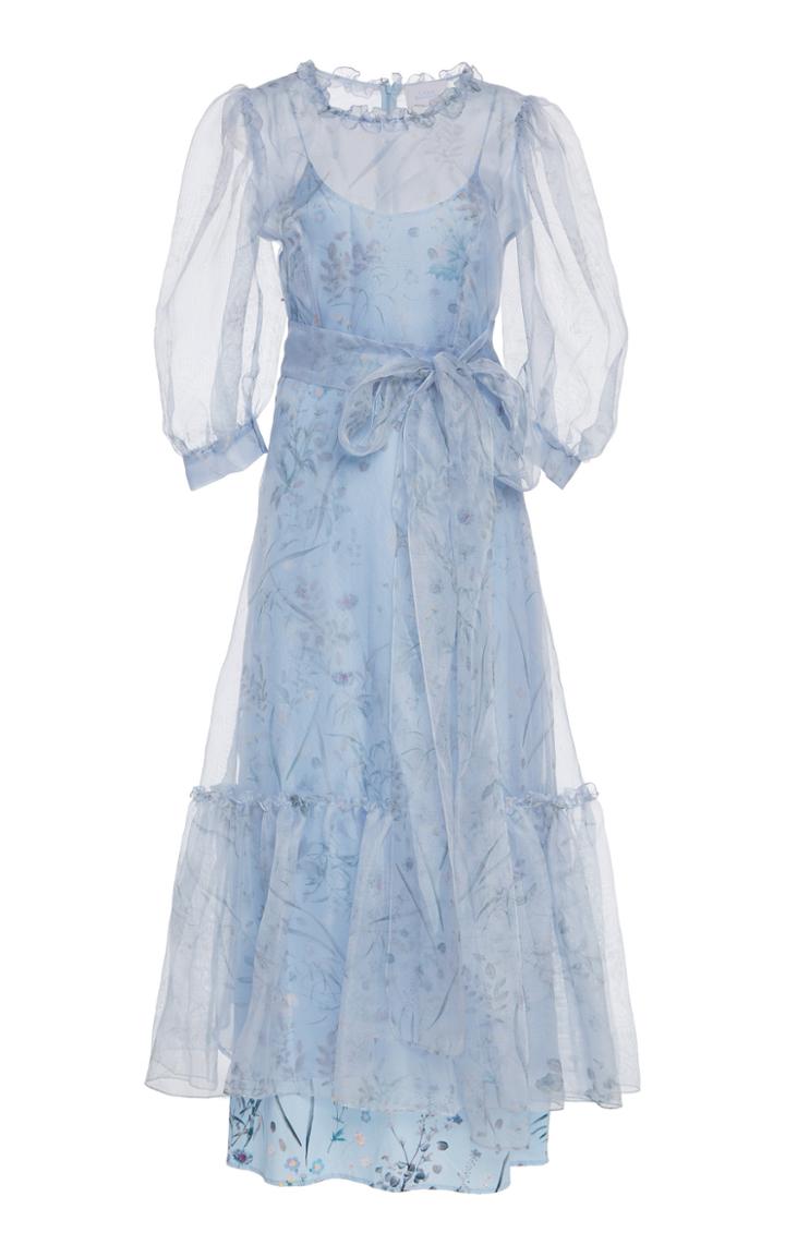 Luisa Beccaria Sheer Balloon Sleeve Midi Dress