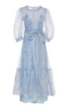 Luisa Beccaria Sheer Balloon Sleeve Midi Dress
