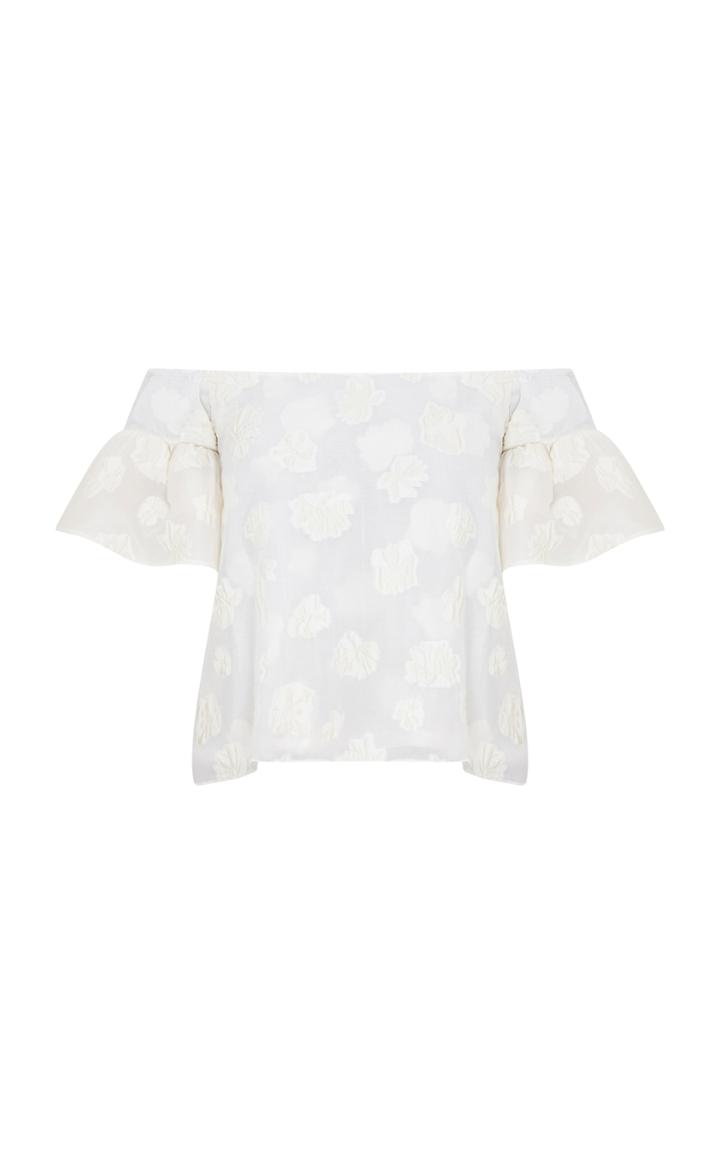 Razan Alazzouni Voile Off The Shoulder Puff Sleeve Top