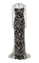 Elizabeth Kennedy Fitted Long Sleeve Gown With Full Horse Embroidery