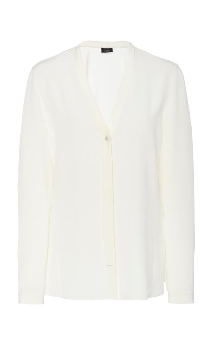 Akris Silk Crepe Scarf Collar Blouse