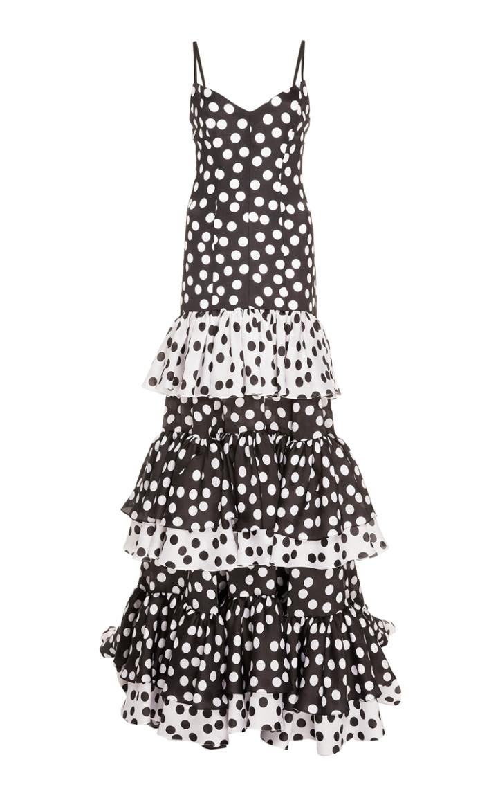 Carolina Herrera Ruffled Polka-dot Satin Gown