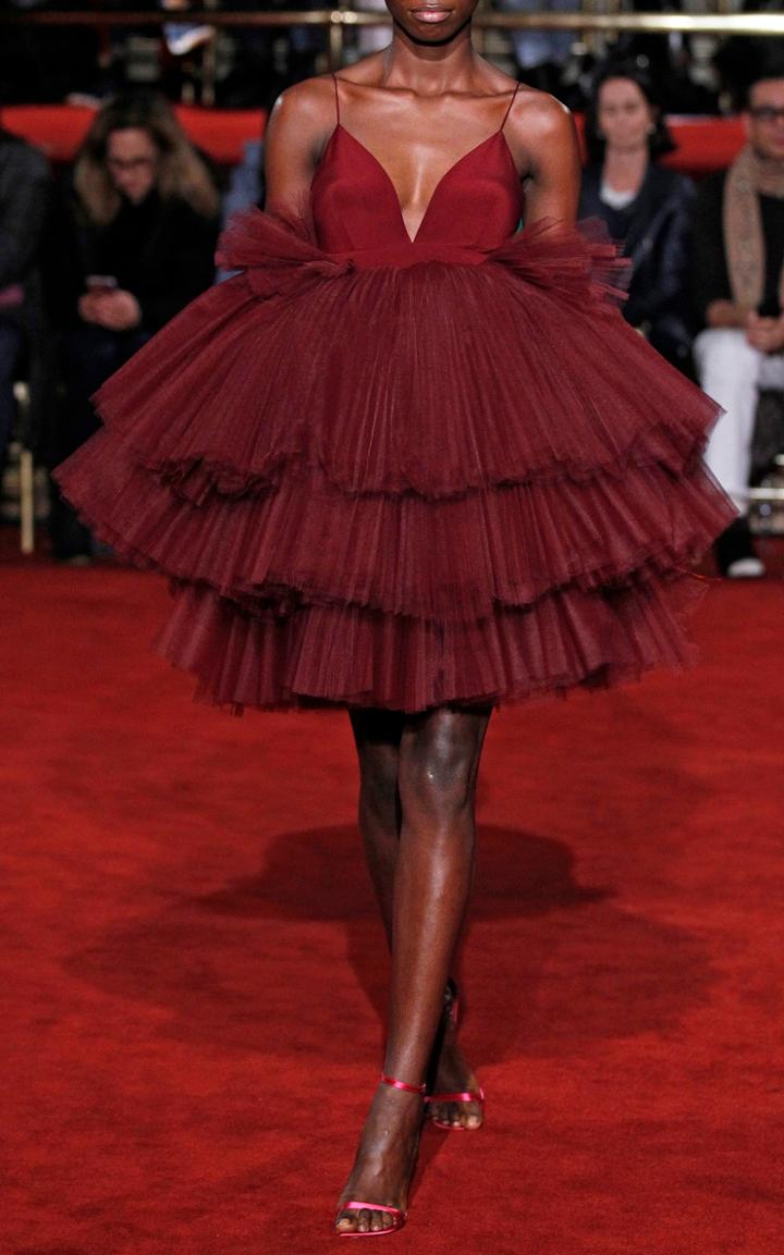 Christian Siriano Pleated Tulle Tiered Dress