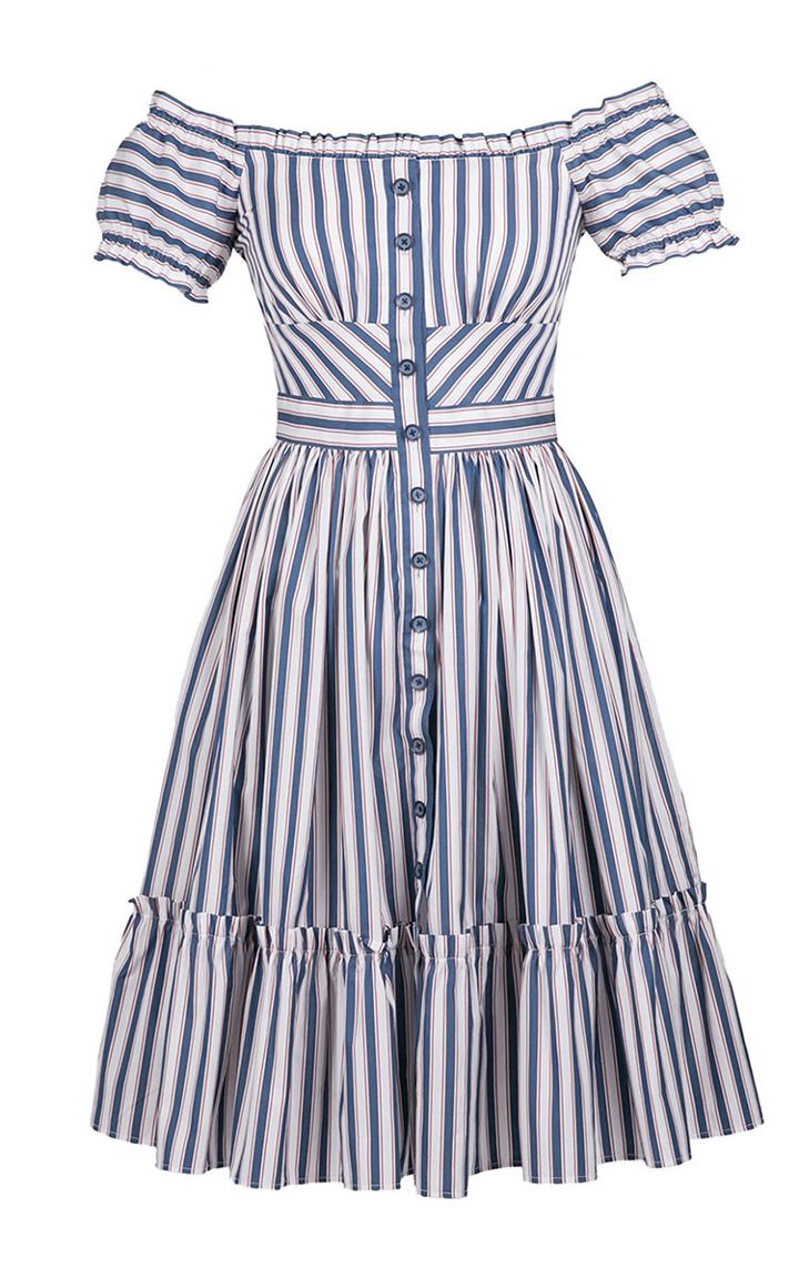 Lena Hoschek Off The Shoulder Striped Skipper Dress