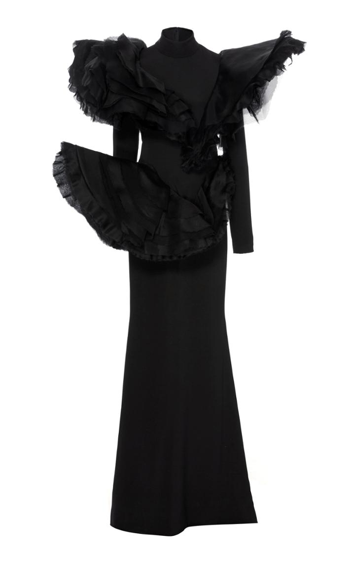 Christian Siriano Black Orchid Flounce Gown