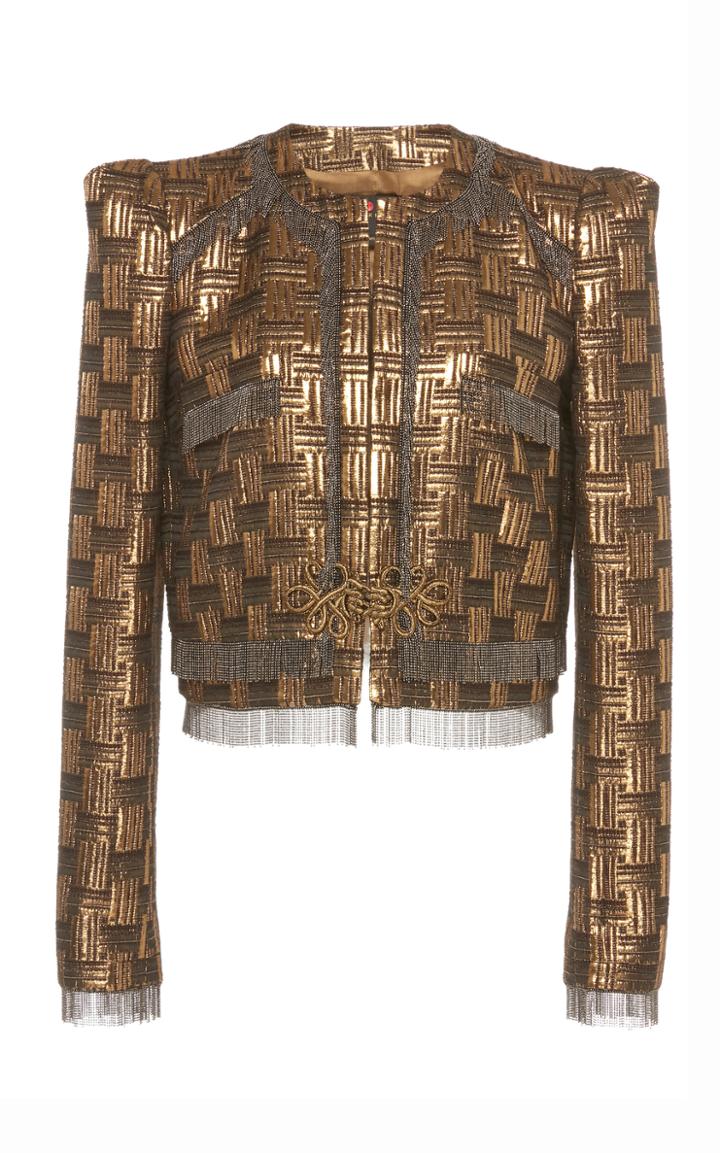 Zuhair Murad Metallic Jacquard Cropped Jacket