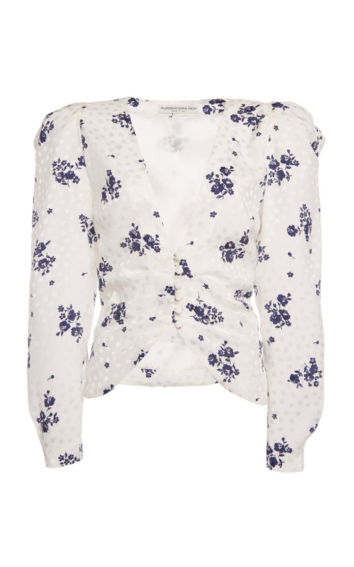 Moda Operandi Alessandra Rich Rose-printed Silk Collarless Blazer