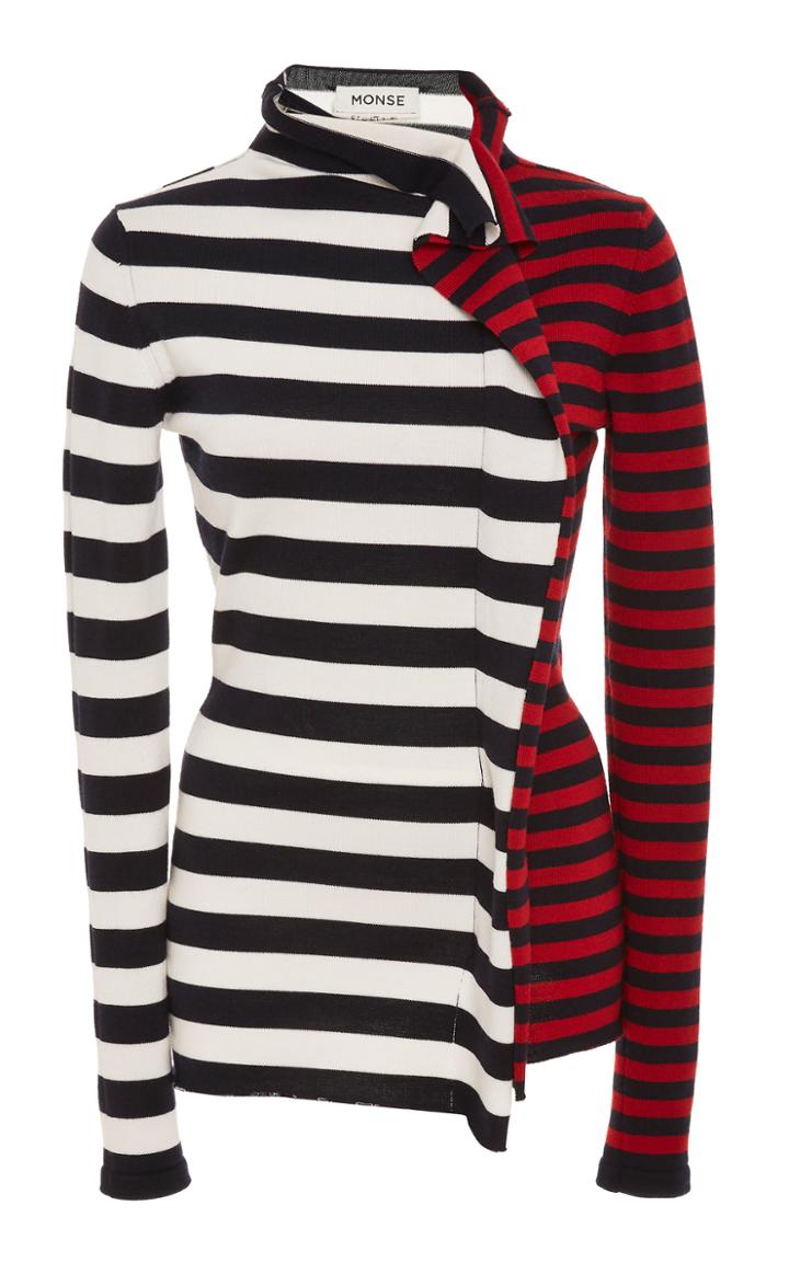 Monse Ruffled Striped Wool-jersey Turtleneck Sweater