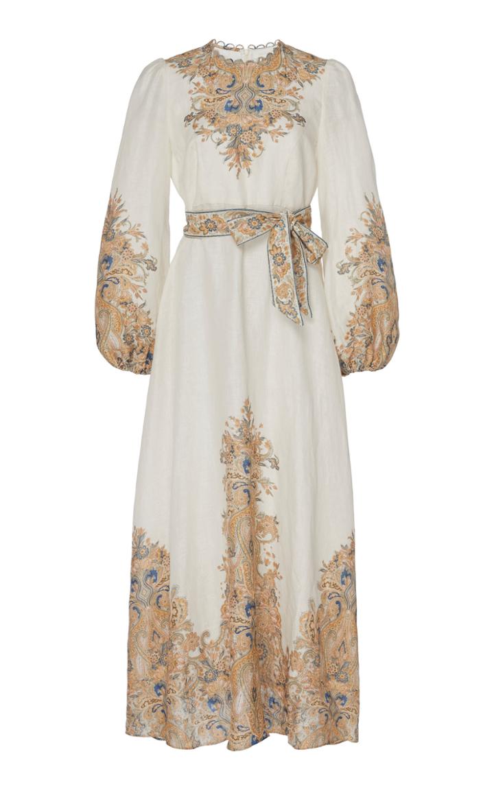Zimmermann Freja Belted Paisley-print Linen Maxi Dress Size: 0