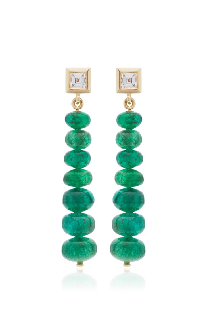 Moda Operandi Azlee Rich Emerald Bead Drop Earrings
