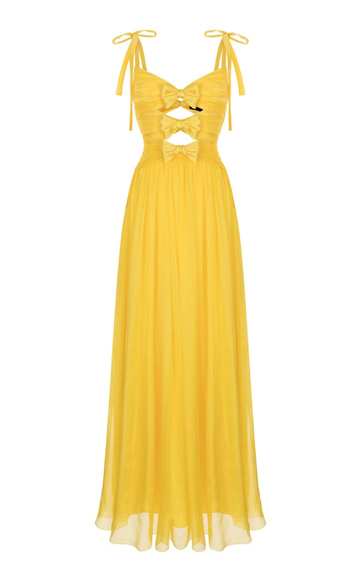 Rasario Gathered Silk Bow-tie Gown