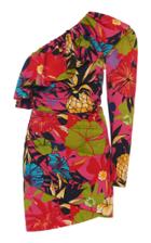 Moda Operandi Dundas Floral One-shoulder Ruffled Cotton-blend Mini Dress Size: 36