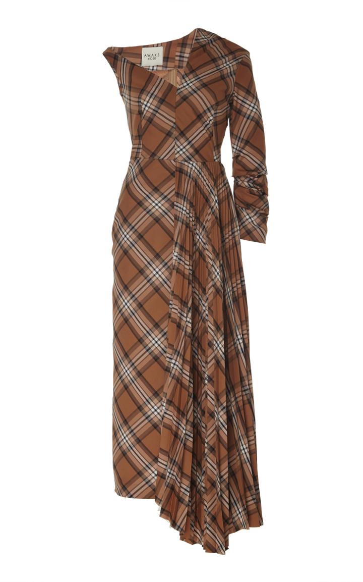 A.w.a.k.e. Mode Asymetric Plaid Maxi Dress