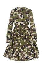 Miu Miu Camouflage Tiered Ruffle Long Sleeve Dress