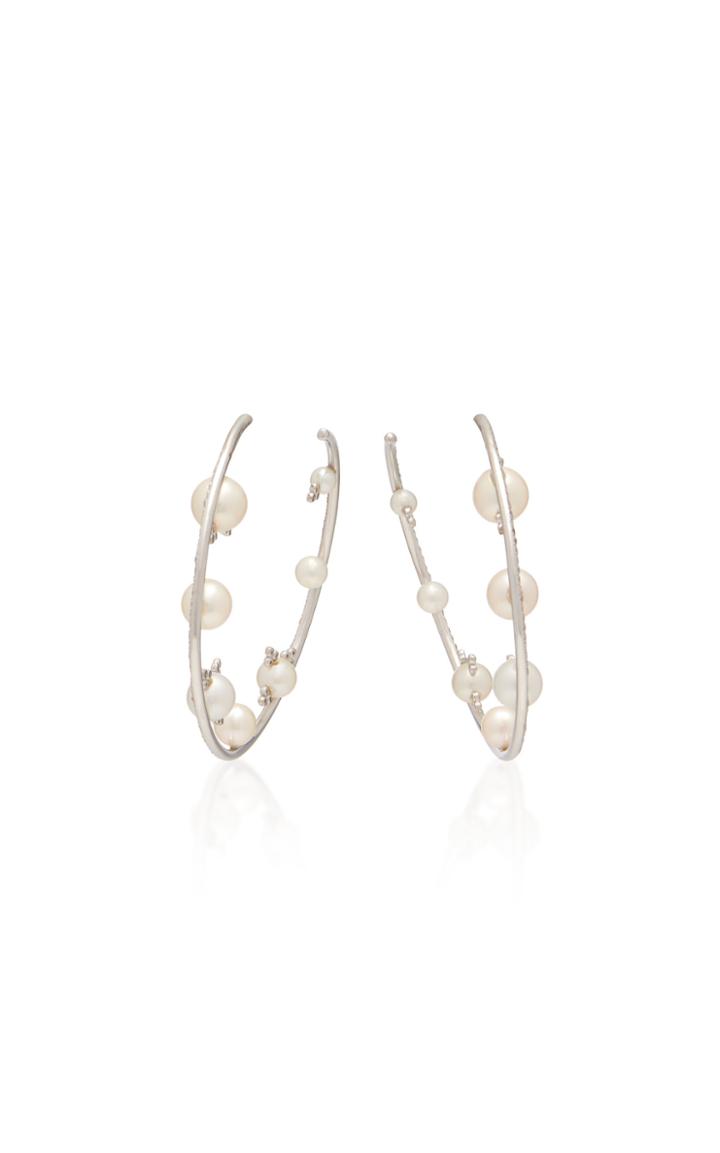 Lauren X Khoo 18k White Gold Diamond And Pearl Hoop Earrings
