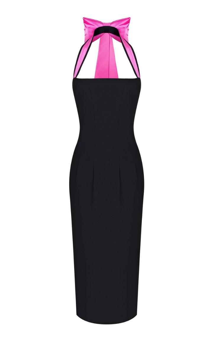 Rasario Bow-embellished Silk And Crepe Midi Dress