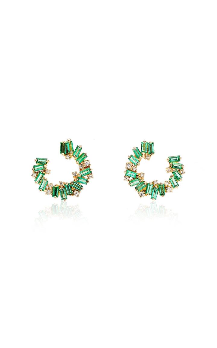 Moda Operandi Suzanne Kalan 18k Yellow Gold Mini Emerald Spiral Hoop Earrings