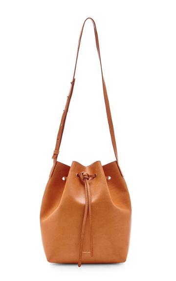 Mansur Gavriel Vegetable Tanned Bucket Bag In Cammello With Rosa