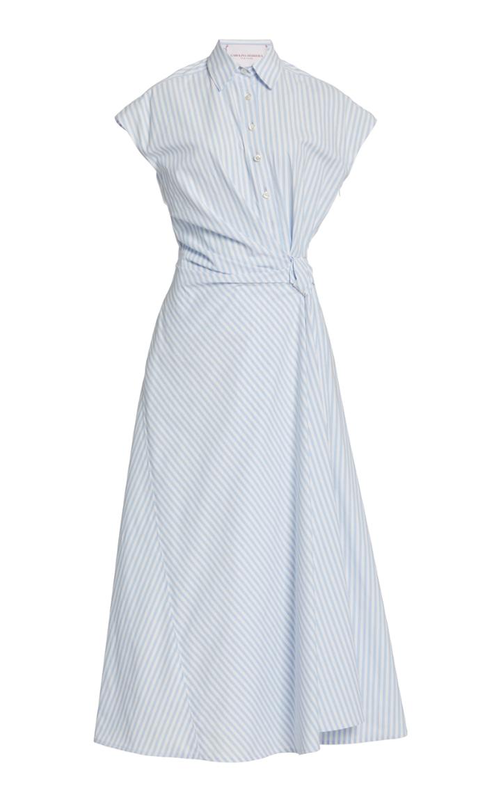 Moda Operandi Carolina Herrera Cap Sleeve Striped Cotton Side-knot Dress