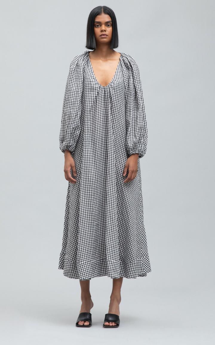Moda Operandi Bernadette Antwerp Long Sleeved Gingham Linen Maxi Dress