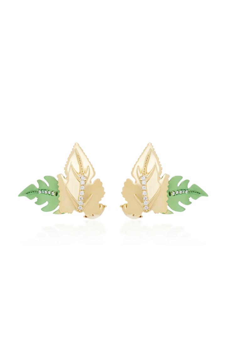 Carol Kauffmann Leaf 18k Gold And Diamond Stud Earrings