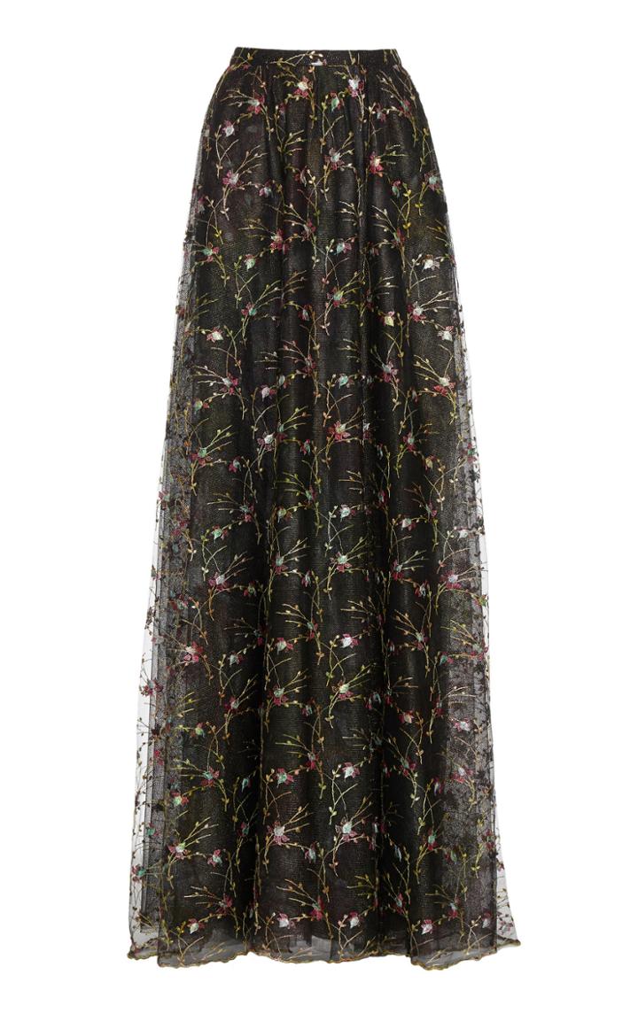 Costarellos Embroidered Tulle Skirt