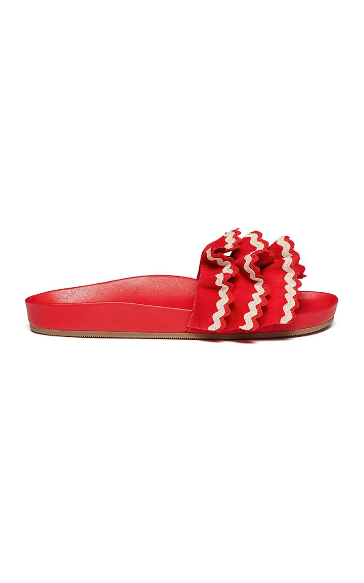 Loeffler Randall Olive Ruffle Pool Slides