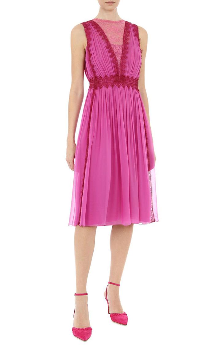 Moda Operandi Alberta Ferretti Lace-trimmed Pleated Silk Chiffon Midi Dress