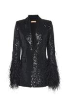 Michael Kors Collection Embroidered Tuxedo Blazer With Feathers