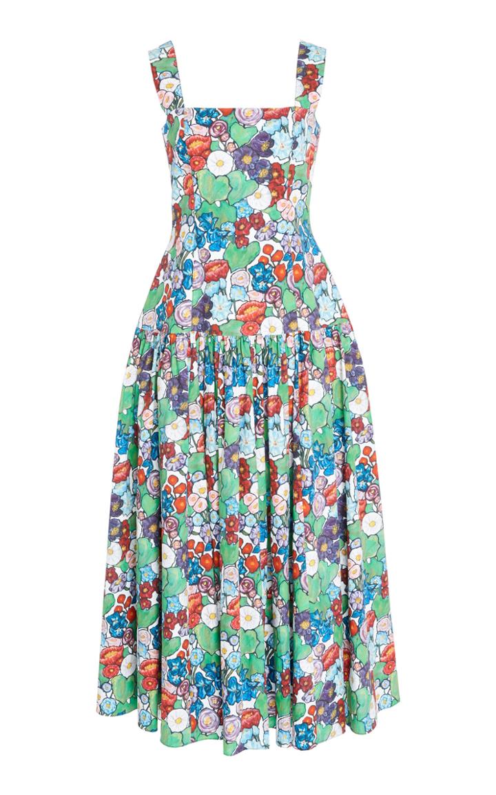 Claudia Li Floral Poplin Pleated Dress