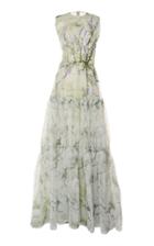 Costarellos Tiered Printed Organza Gown