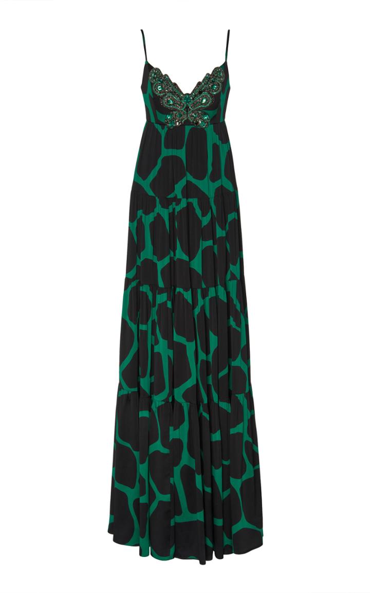 Andrew Gn Embellished Animal Print Satin Gown