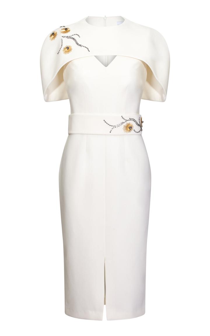 Safiyaa Rosa Cape-effect Embroidered Crepe Midi Dress