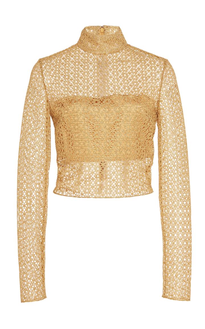 Christian Siriano Filigree Mockneck Crop Top