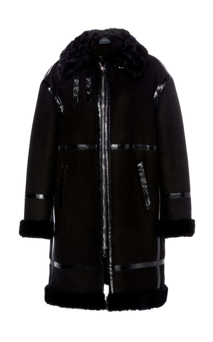 Giambattista Valli Oversized Lather Jacket With Water Snake Trim