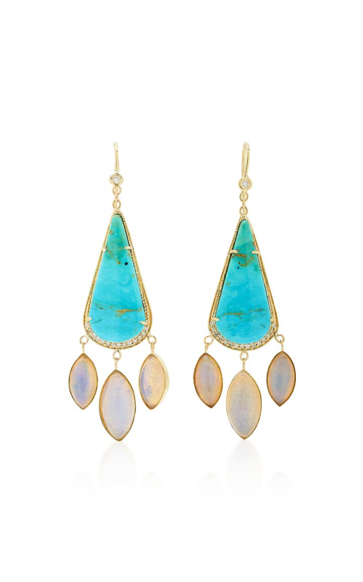 Jacquie Aiche One-of-a-kind Triangle Turquoise And Marquise Opal Shaker Earrings