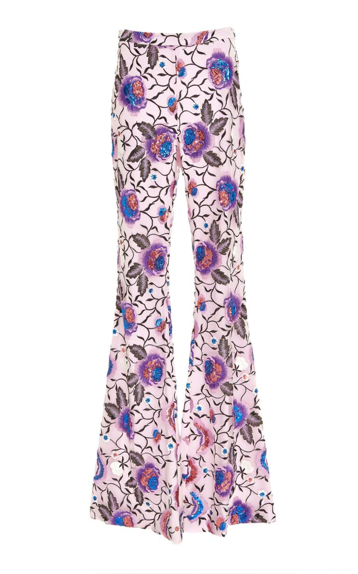 Christian Siriano Embroidered Floral Flare Trouser