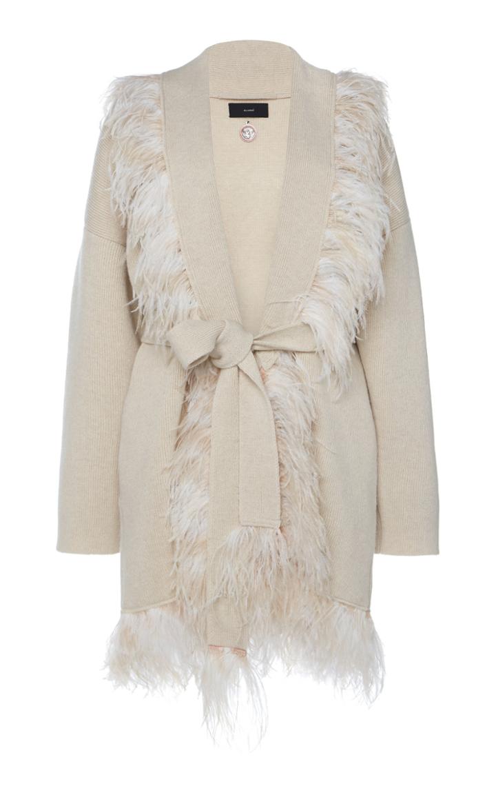 Moda Operandi Alanui Feather-trimmed Wool-blend Cardigan Size: Xs