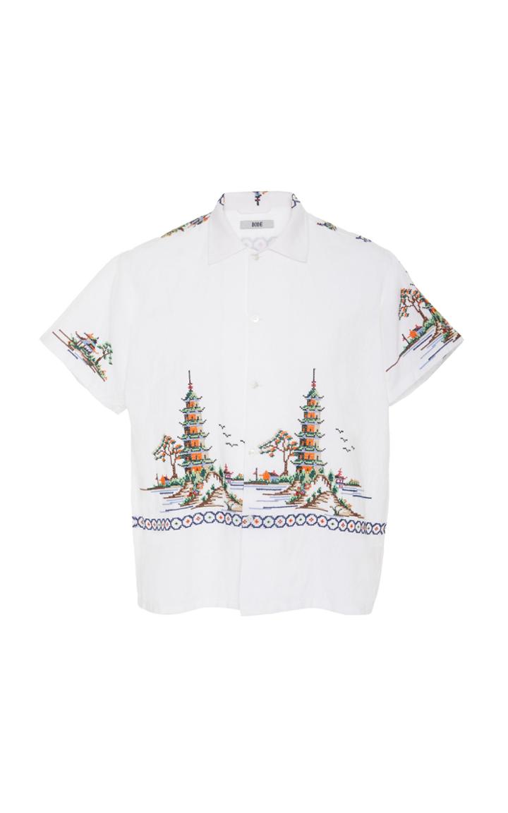 Bode Embroidered Cotton-linen Shirt